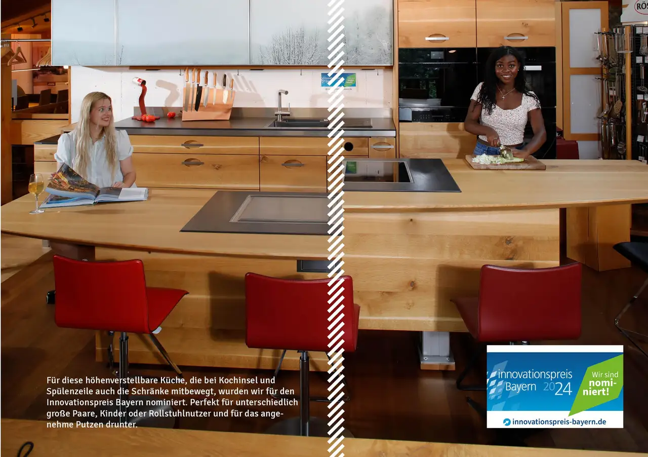 Höhenverstellbare Massivholzküche im Feinschmecker 