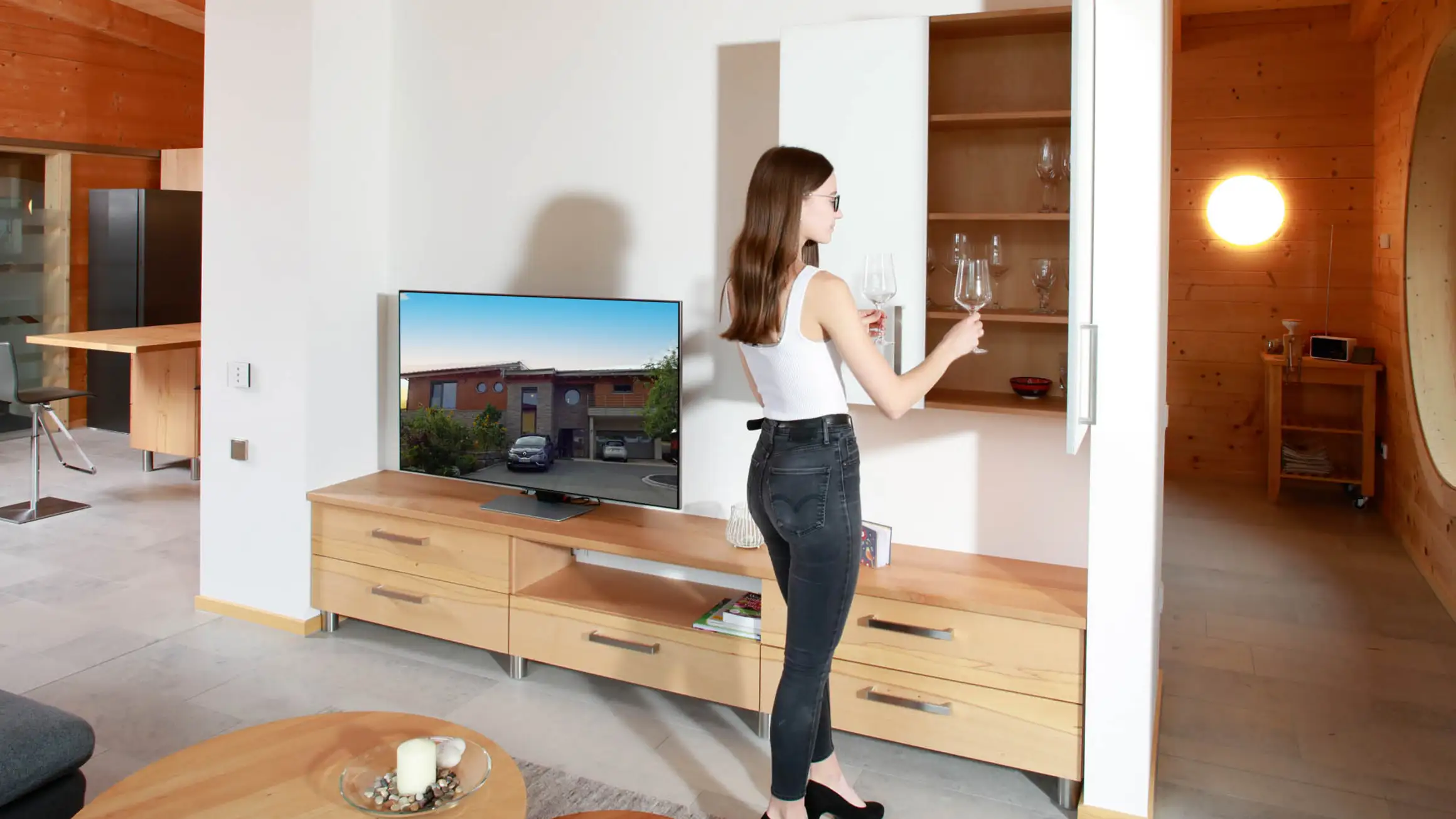 Wohnzimmer in Massivholz im Blockhaus Wohnzimmer in Massivholz im Blockhaus