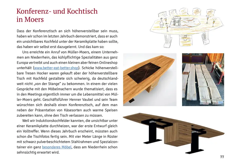 Höhenverstellbarer Konferenztisch mit Massivholzplatte und Keramik 