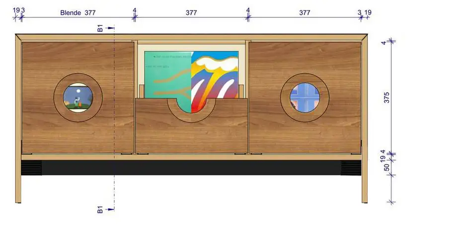 Schallplattenschrank aus Massivholz als Dreiercombi 