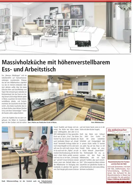 Massivholzküche in Esche in Main in der Hersbrucker Zeitung 