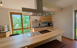 Dreizeilige Massivholzküche aus Buche