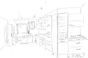 Küchenzeichnungen mit Bleistift auf Papier 