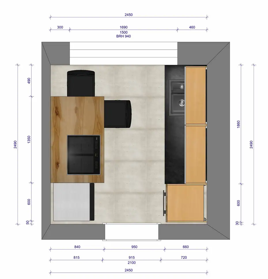 Grundriss der Buche-Massivholzküche 
