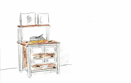 Schallplattenmöbel mit Rohstahl und Eiche 