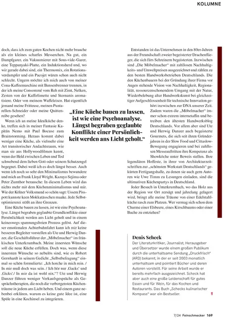  Feinschmecker Kolumne über die Möbelmacher 7/24