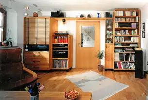 Containergruppe für TV, Hifi und Bücher mit Baldachin über der Tür