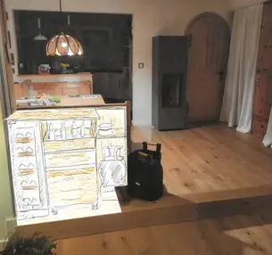 Entwurf für eine Barschrank in Eiche 