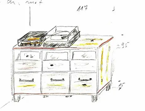 Schallplattenmöbel gemeinsam mit Kunden entworfen 